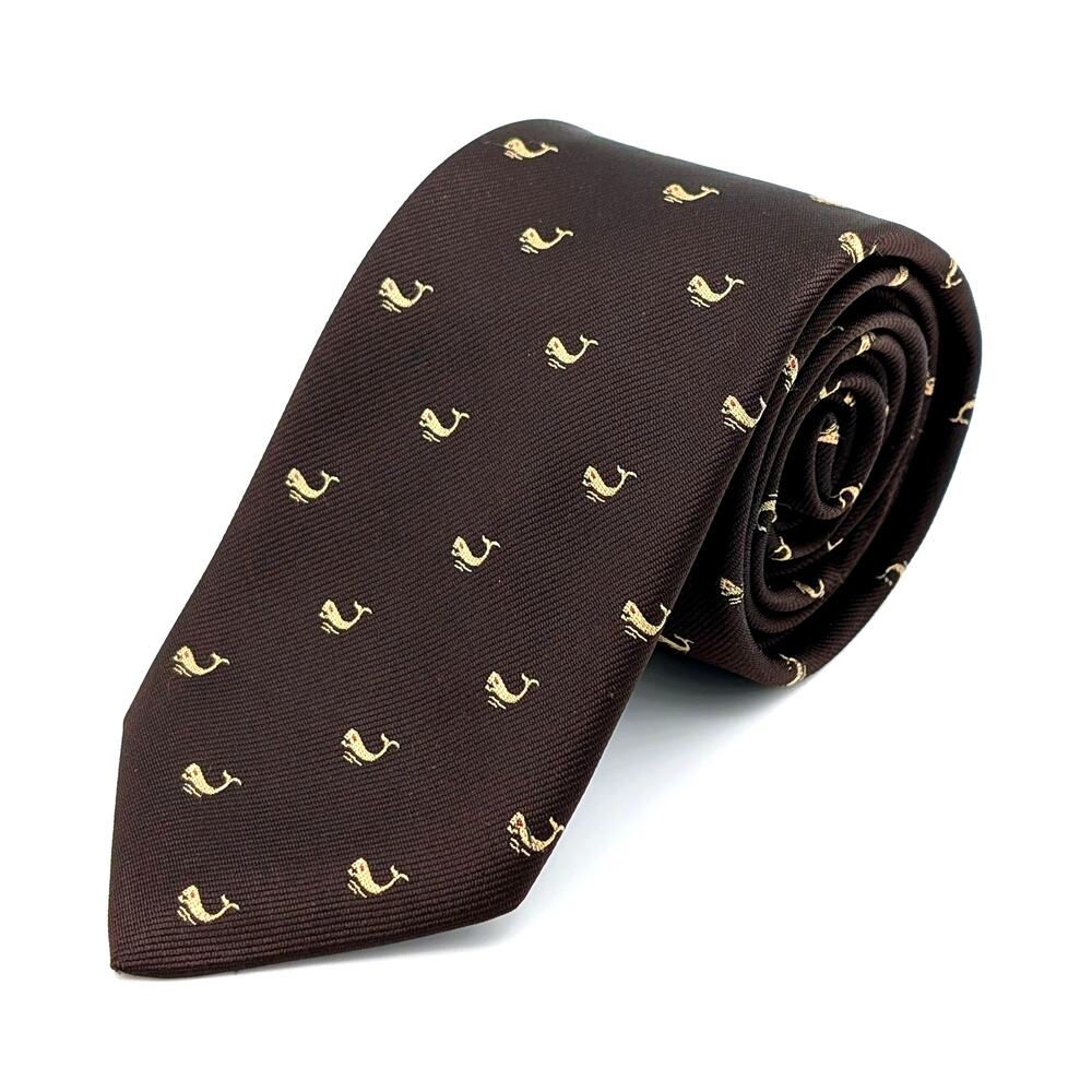 Vintage Silk Blend Novelty Repp Tie Brown Whale Motif Retro Whimsical Coastal